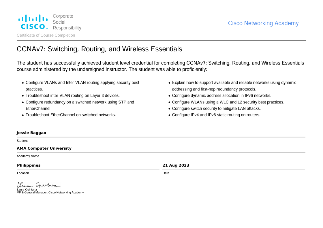 switching and routing certificate